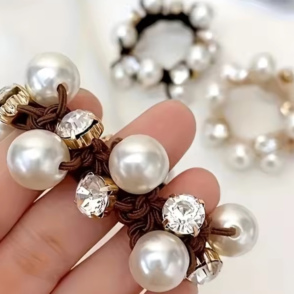 Elegant Pearl and Crystal Hair Ties - Picture 3 of 5